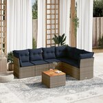 vidaXL Salon de jardin 7 Pièces avec coussins gris résine tressée