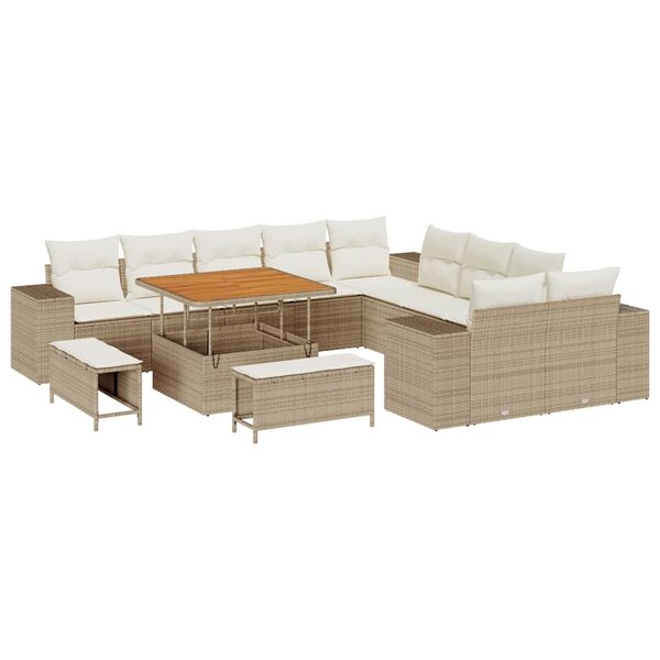 vidaXL Ensemble de canapé de jardin avec coussin 13 Pièces Beige  Crème
