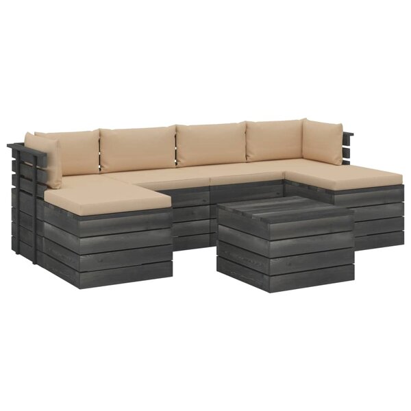 vidaXL Salon palette de jardin 7 Pièces avec coussins Bois de pin massif