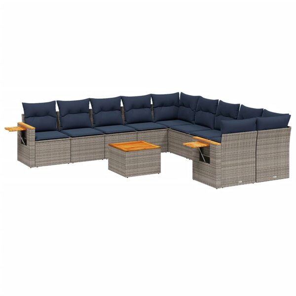 vidaXL Salon de jardin 11 Pièces avec coussins gris résine tressée