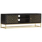 vidaXL Meuble TV Noir et doré 120 x 30 x 40 cm Bois massif de manguier