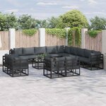 vidaXL Ensemble de canapé de jardin avec coussin 14 Pièces Noir Aluminium