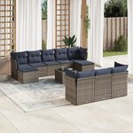 vidaXL Salon de jardin 10 Pièces avec coussins gris résine tressée