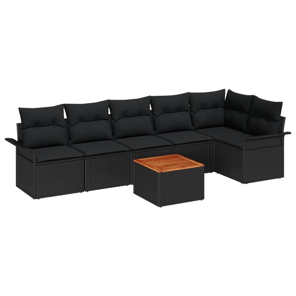 vidaXL Ensemble de canapé de jardin de 7 pièces avec coussins noir en poly rotin