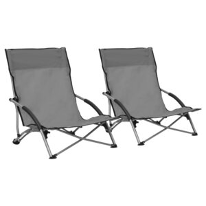 vidaXL Chaises de plage pliables lot de 2 Gris Tissu