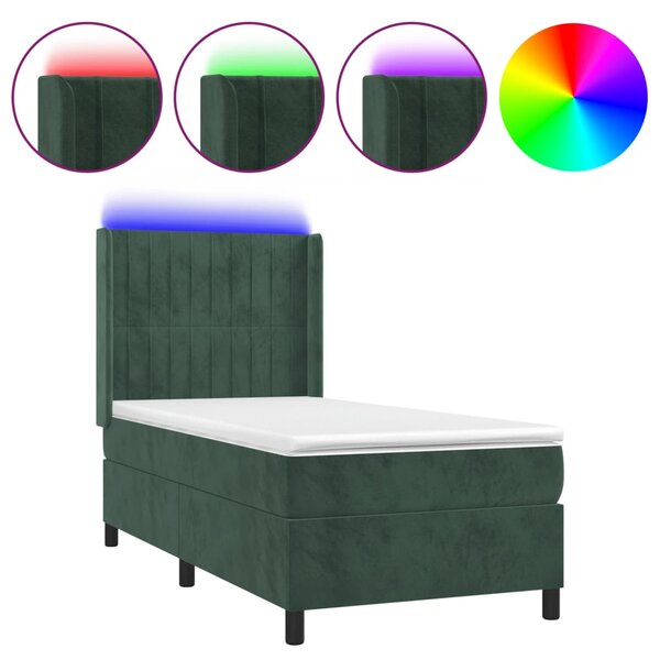 vidaXL Sommier à lattes de lit matelas LED Vert foncé 90x200cm Velours