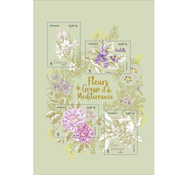 Bloc 4 timbres - Fleurs de Grasse - Lettre Verte