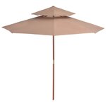 vidaXL Parasol double avec mât en bois 270 cm Taupe