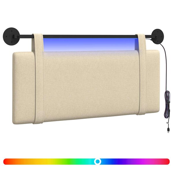 vidaXL Tête de lit suspendue Avec lumière LED Crème Tissu