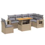 vidaXL Salon de jardin avec coussins 7 Pièces beige résine tressée