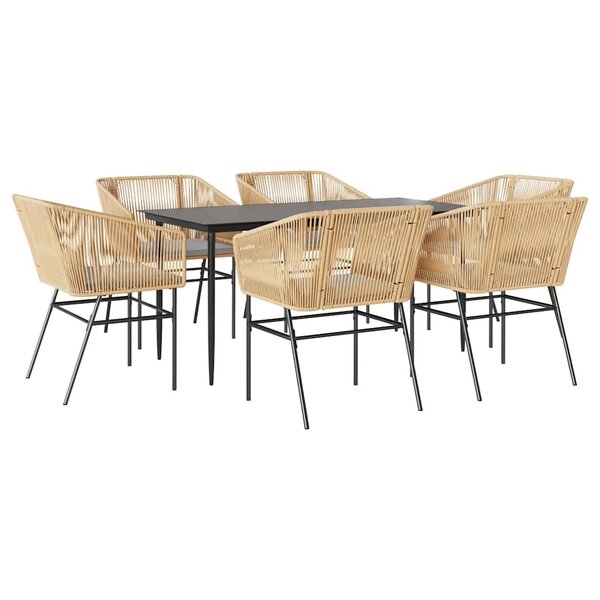 vidaXL Ensemble à manger jardin coussins 7Pièces marron poly rotin verre