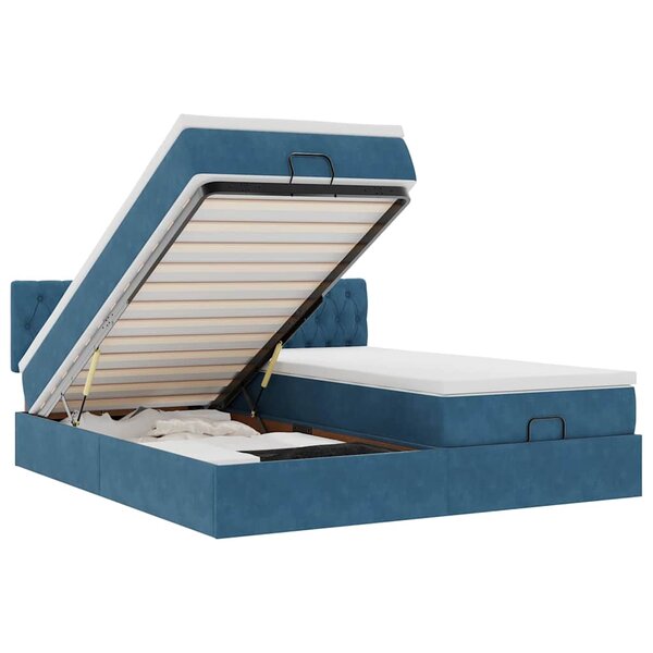 vidaXL Cadre de lit ottoman avec matelas bleu foncé 200x200 cm velours