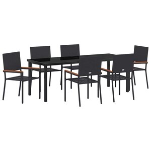vidaXL Ensemble de salle à manger pour jardin 7 Pièces Noir polyrotin