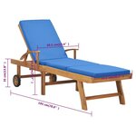 vidaXL Chaise longue avec coussin Bois de teck solide Bleu