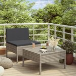 vidaXL Salon de jardin 2 Pièces avec coussins Résine tressée Gris