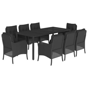 vidaXL Ensemble à manger de jardin 9Pièces coussins noir résine tressée