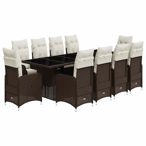 vidaXL Ensemble de bistro de jardin 11 Pièces coussins marron poly rotin