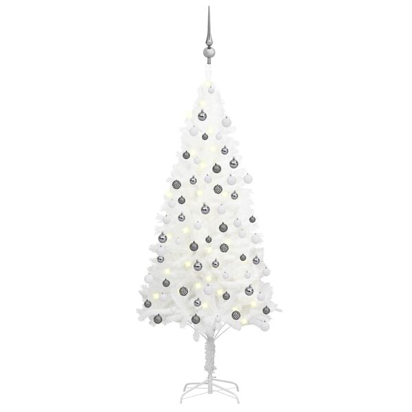 vidaXL Arbre de Noël artificiel pré-éclairé et boules blanc 120 cm