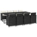 vidaXL Ensemble à manger de jardin coussins 9Pièces Résine tressée Noir