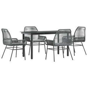 vidaXL Ensemble à manger jardin coussins 5 Pièces gris poly rotin verre