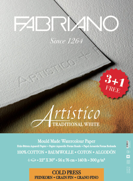 FABRIANO ARTISTICO WHITE-Feuilles 56x76-300 gsm-grain fin-PROMO 3+1
