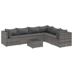 vidaXL Salon de jardin 7 Pièces avec coussins Gris Résine tressée