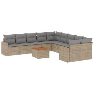 vidaXL Salon de jardin 11 Pièces avec coussins beige résine tressée
