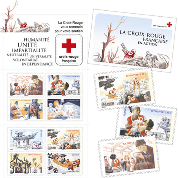 Carnet - La Croix-Rouge française en action - 8 timbres autocollants