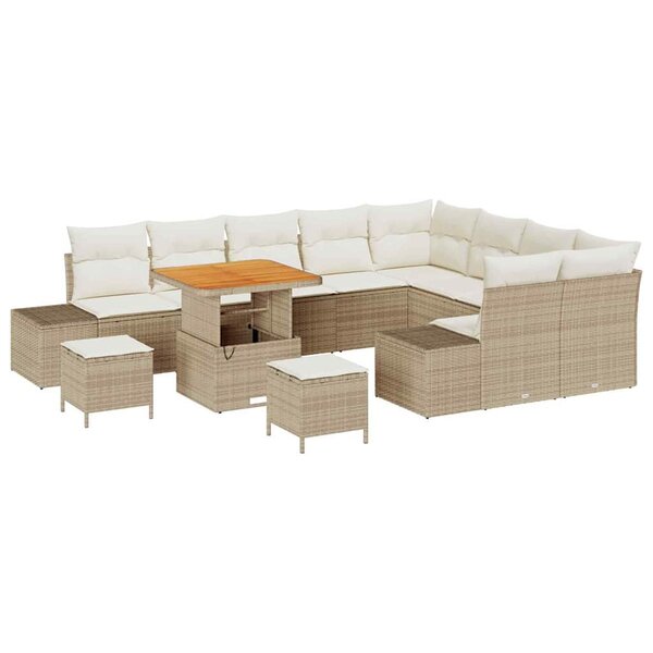 vidaXL Ensemble de canapé de jardin 12 Pièces Beige polyrotin