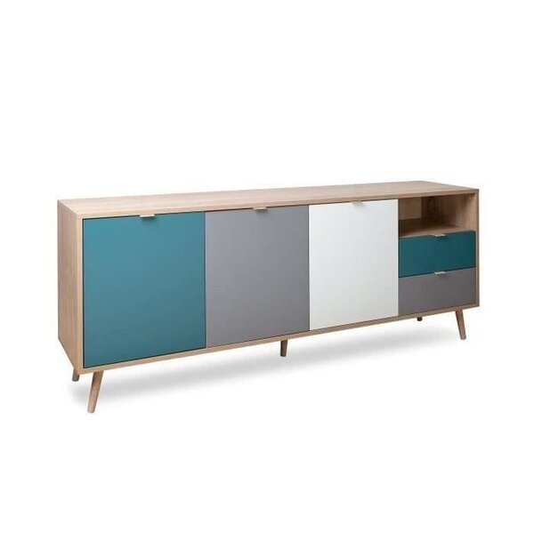 Buffet bas - chêne sonoma et blanc - Style scandinave - 3 portes - CUBA - 180 cm