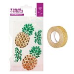 4 stickers strass 15 x 9 5 cm Ananas + masking tape doré à paillettes 5 m
