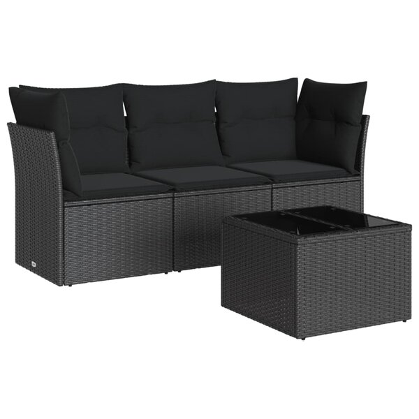 vidaXL Salon de jardin 4 Pièces avec coussins noir résine tressée