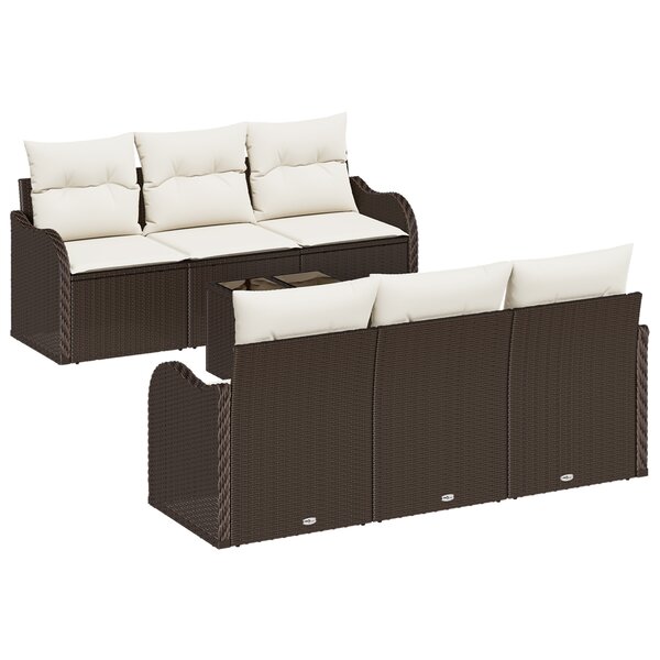 vidaXL Canapé de jardin 7 pièces avec coussins Marron en Poly Rotin