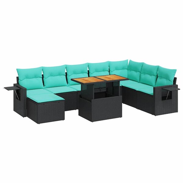 vidaXL Salon de jardin 9 Pièces avec coussins noir résine tressée
