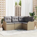 vidaXL Ensemble de canapé de jardin 4 Pièces Beige Poly rotin