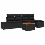 vidaXL Ensemble de canapé de jardin avec coussin 6 Pièces Noir Poly rotin