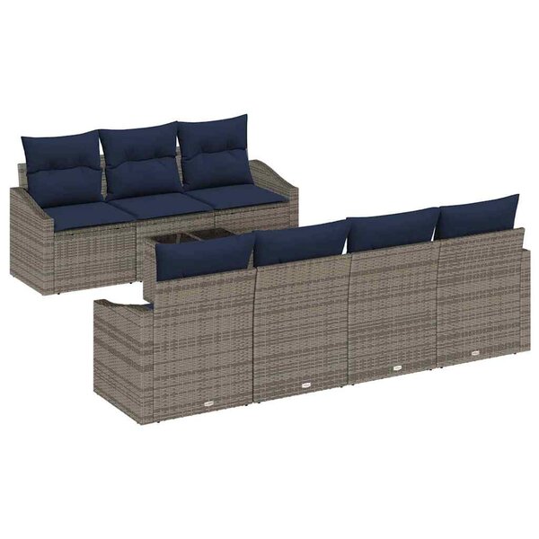 vidaXL Ensemble de Canapés avec coussin 8 Pièces Gris et marine polyrotin