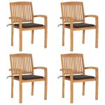 vidaXL Chaises de jardin empilables avec coussins lot de 4 Teck solide