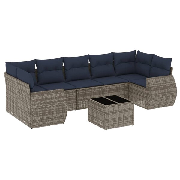 vidaXL Salon de jardin 8 Pièces avec coussins gris résine tressée