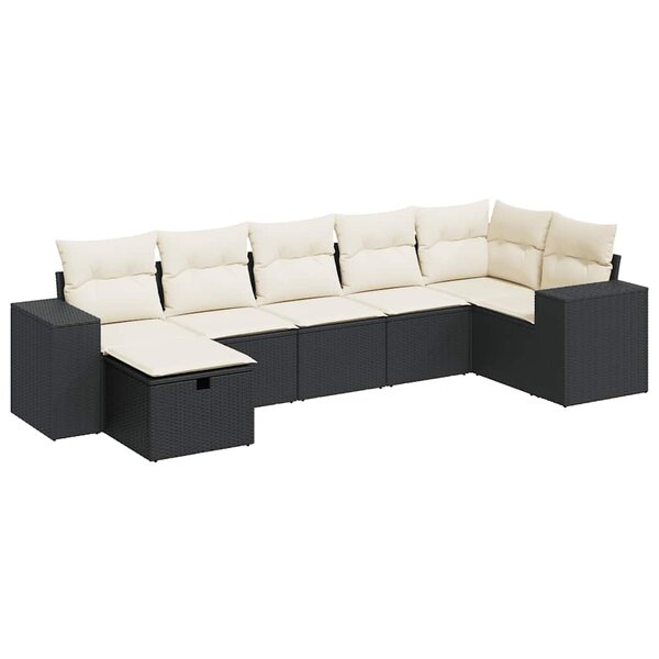 vidaXL Salon de jardin 7 Pièces avec coussins noir résine tressée