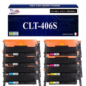 T3AZUR - 8x Toners compatibles avec Samsung CLT-406S pour Samsung CLP360 CLP365 CLP365W CLX3300 CLX3305 CLX3305FN CLX3305FW CLX3305W C410W C460FW C460W