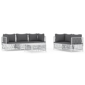 Salon de jardin meuble d'extérieur ensemble de mobilier avec coussins 6 pièces blanc acier 02_0018317