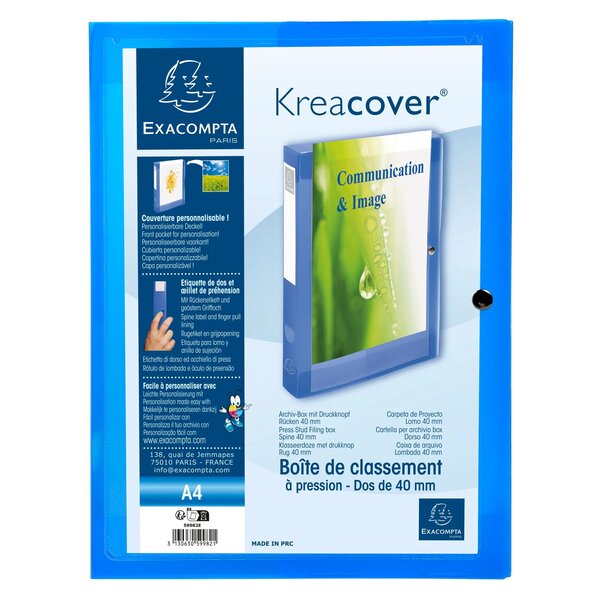 Boite De Classement À Pression Dos 40mm Polypropylène Chromaline 7/10e Krea Cover - Bleu - X 5 - Exacompta