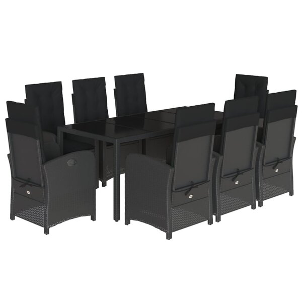 vidaXL Ensemble à manger de jardin 9Pièces coussins noir résine tressée