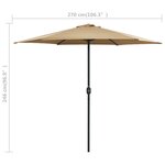 vidaXL Parasol d'extérieur et mât en aluminium 270x246 cm Taupe