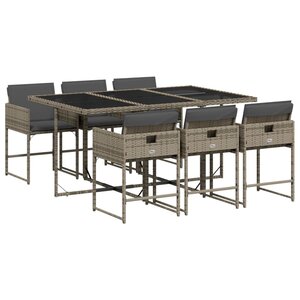 vidaXL Ensemble à manger de jardin et coussins 7 Pièces gris rotin