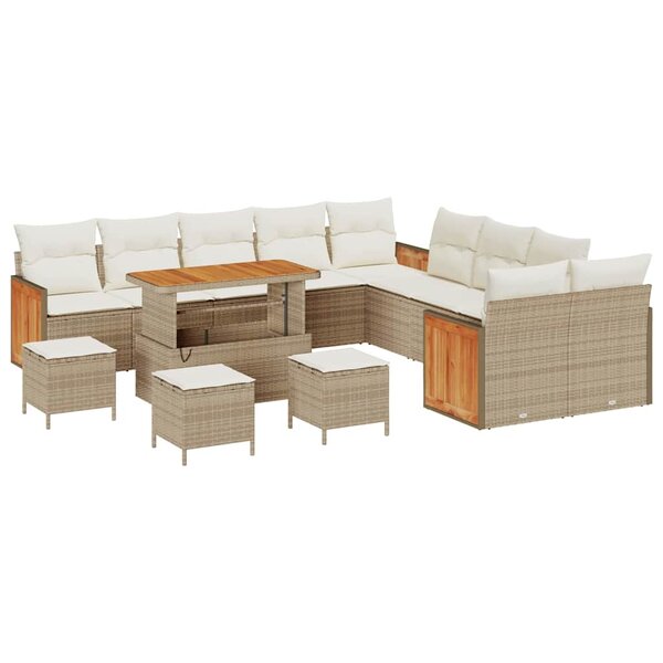 vidaXL Ensemble de canapé de jardin 14 Pièces Beige  Crème