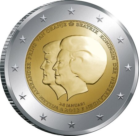 Pièce de monnaie 2 euro commémorative Pays-Bas 2013 – Double portrait