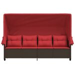 vidaXL Chaise longue avec auvent et coussins marron résine tressée