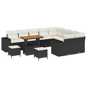 vidaXL Ensemble de canapé de jardin avec coussin 12 Pièces Noir et Crème